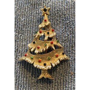 Vintage Brooch/Pin Signed Gerry’s Christmas Gold Tone Tree Grandma Core Holiday